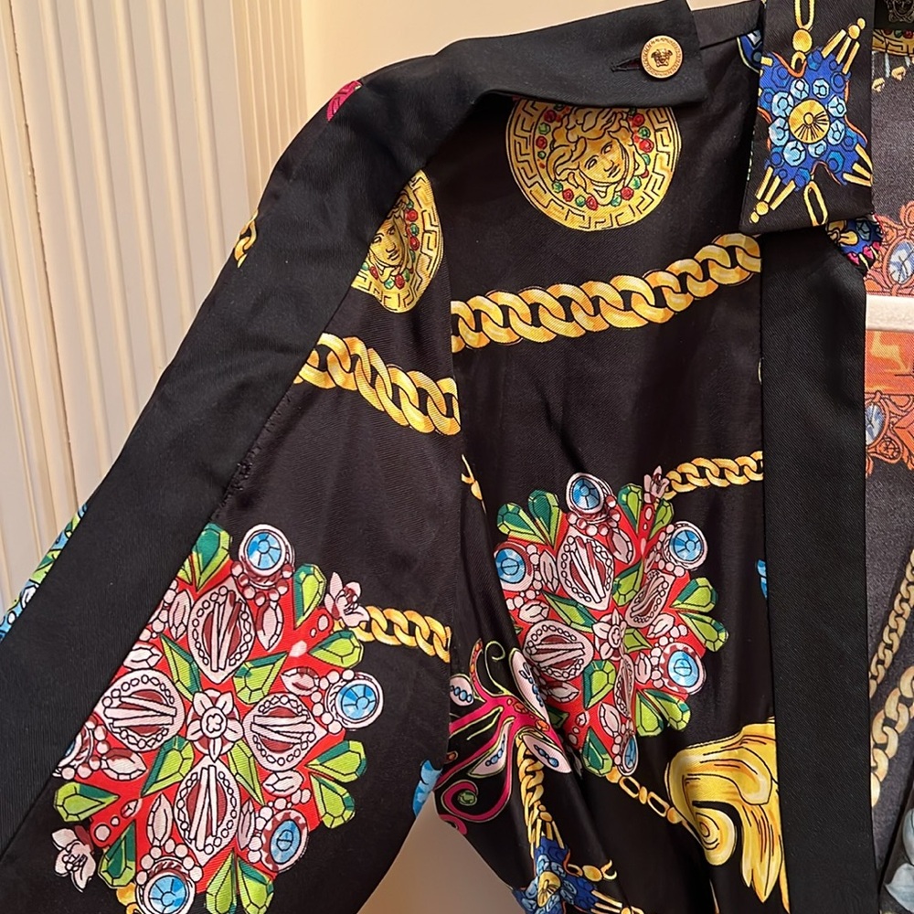 VERSACE Silk Barocco Print Wrap Dress - IT 42 (US M) - Black/Multi - Picture 3 of 11